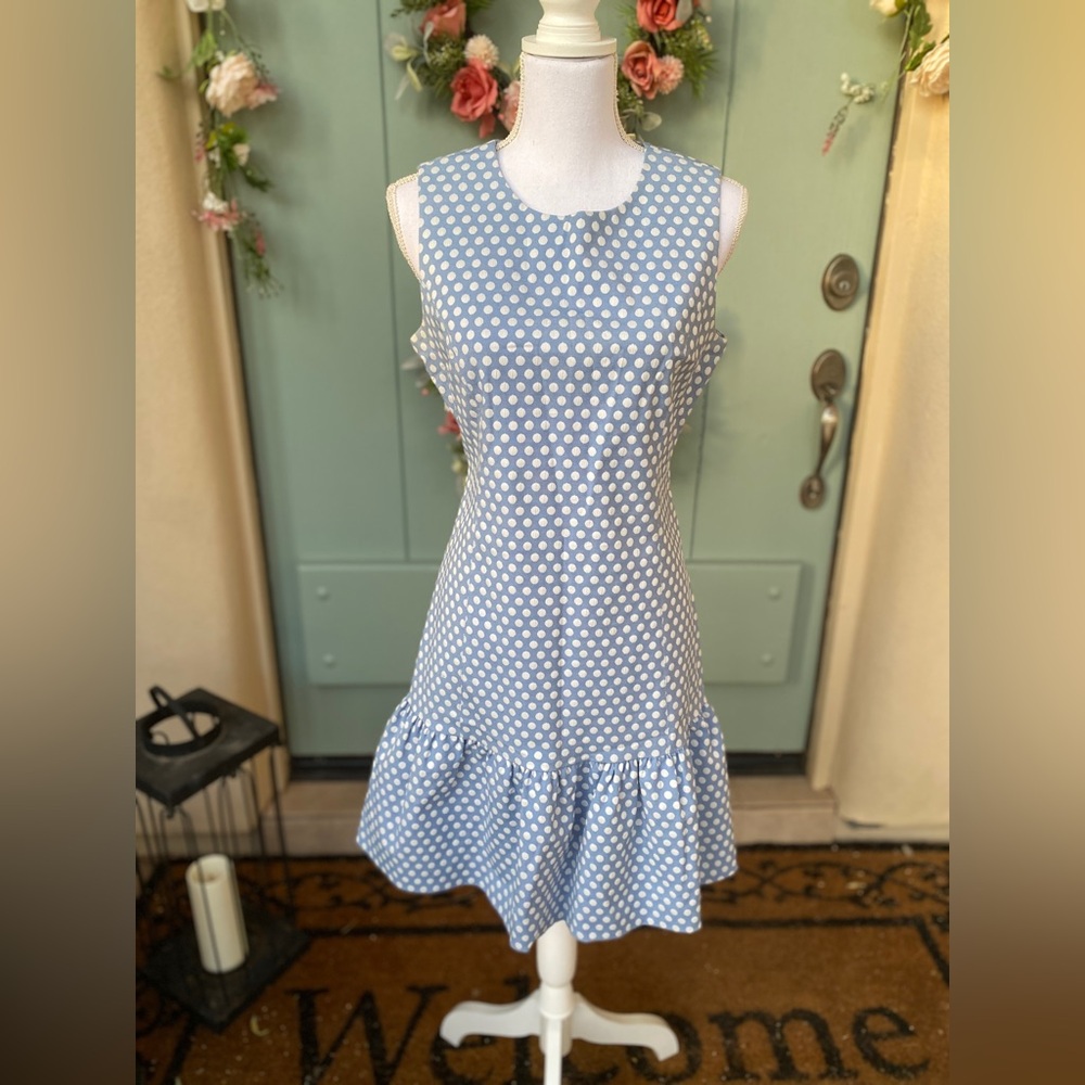 Sold-Tommy Hilfiger Blue & White Polka Dot Sleeveless Dres